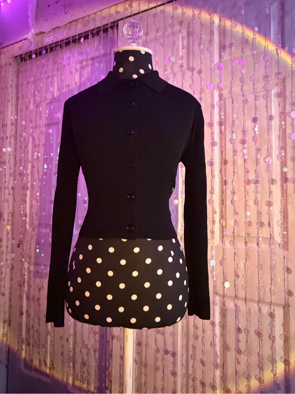 Black Ribbed Button-Down Shirt - Picture 2 of 4